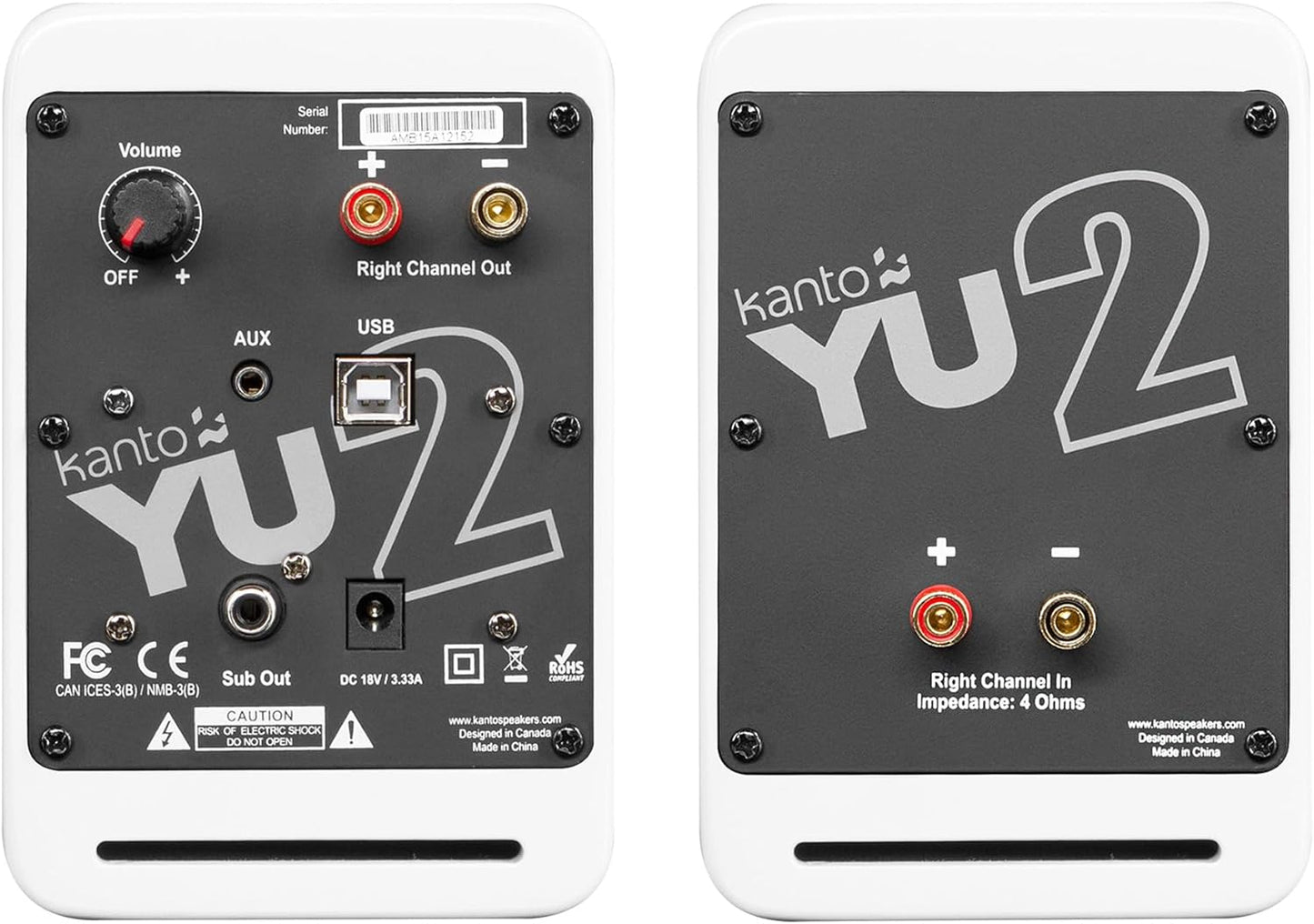 YU2MW PC Gaming Desktop Speakers | 3" Composite Drivers | 3/4" Silk Dome Tweeter | Class D Amplifier | 100 Watts | Built-In USB DAC | Subwoofer Output | Pair | Matte White