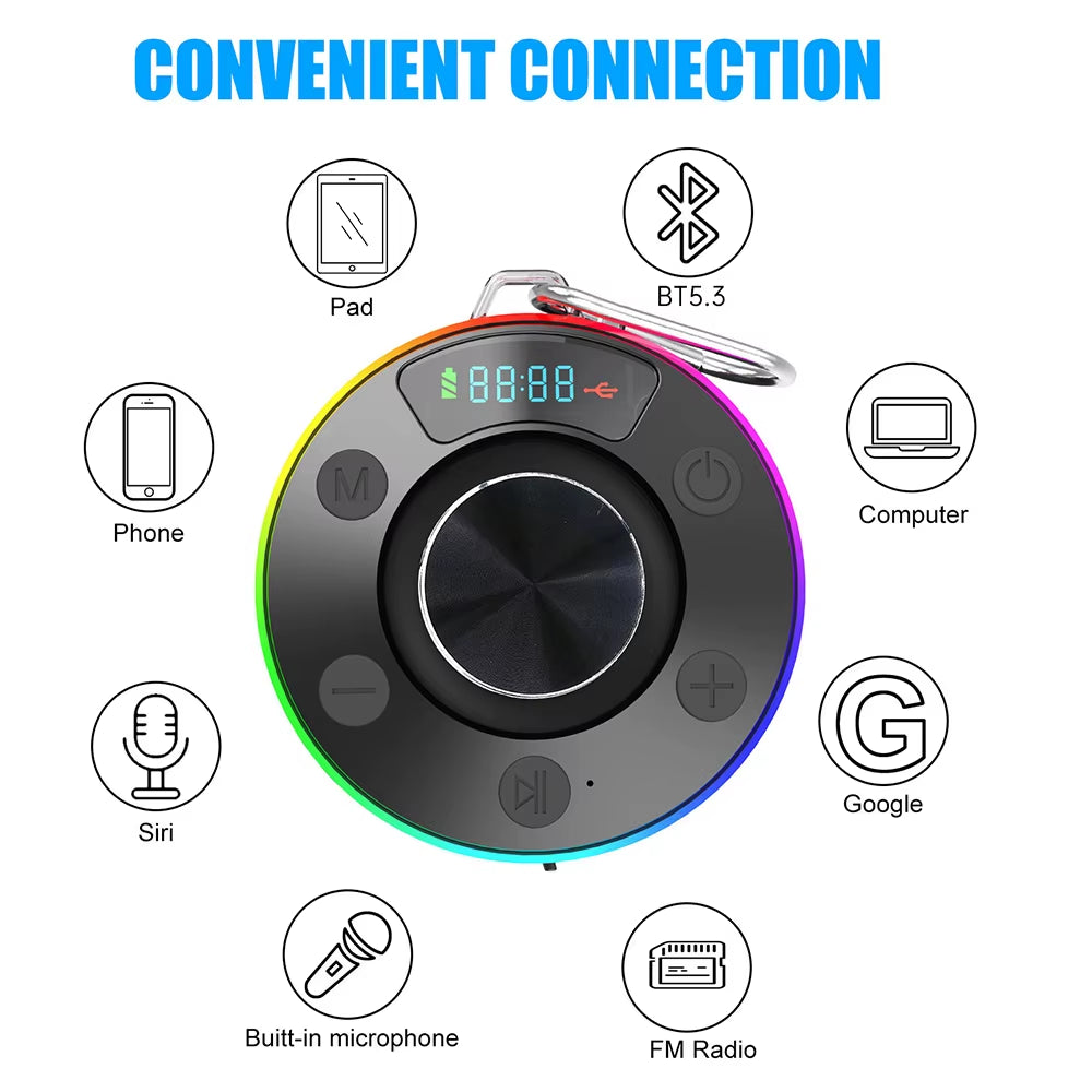 Bluetooth-Compatible 5.3 Shower Speaker FM Radio Wireless Small Speaker with Suction Cup Mini Speaker for Travel/Outdoors/Gifts
