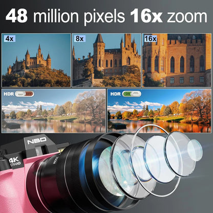 4K Digital Cameras for Photography,48 MP Autofocus Vlogging Camera with 52Mm Wide Angle & Macro Lens