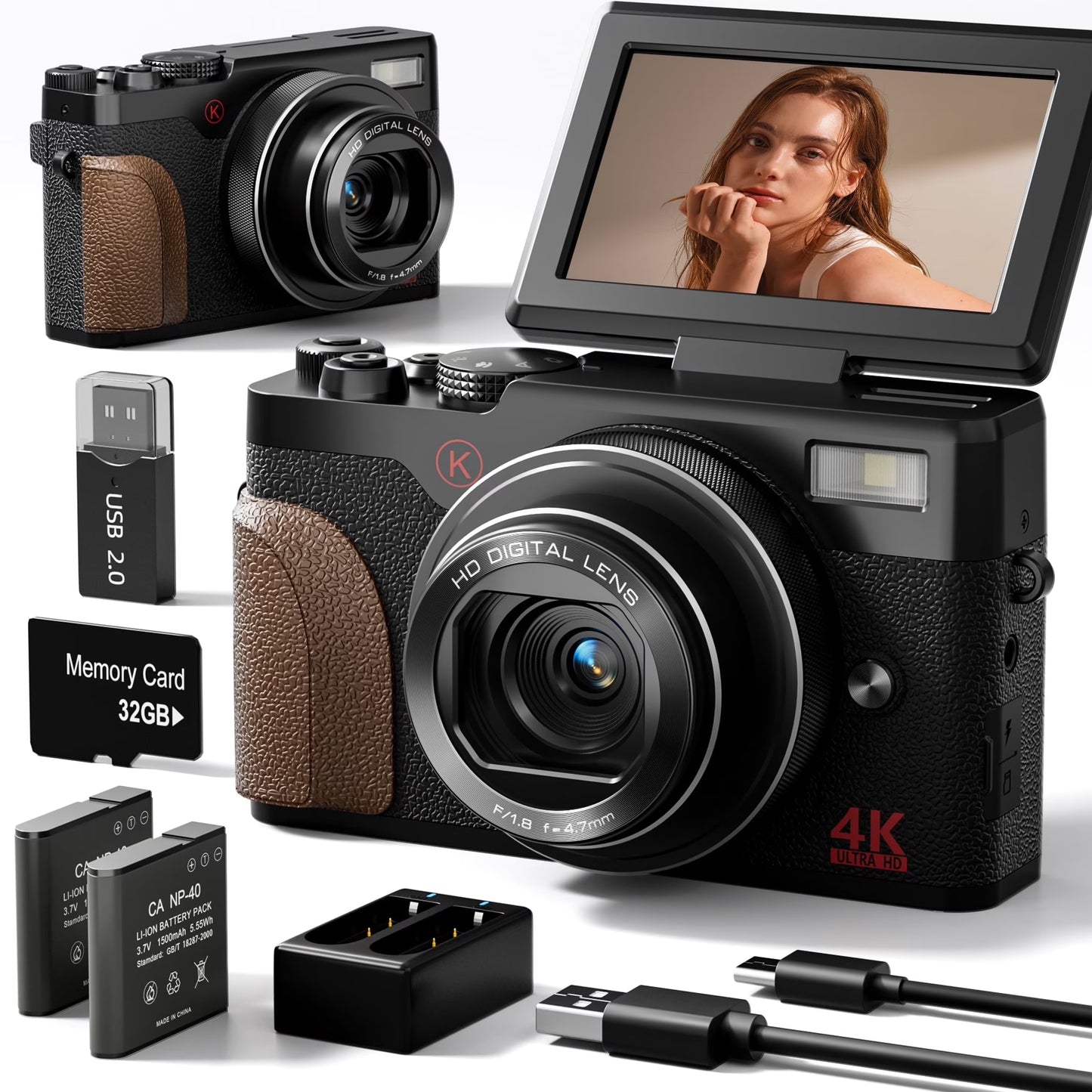 Digital Camera 4K 56MP Cameras for Photography for Youtube with 32GB SD Card