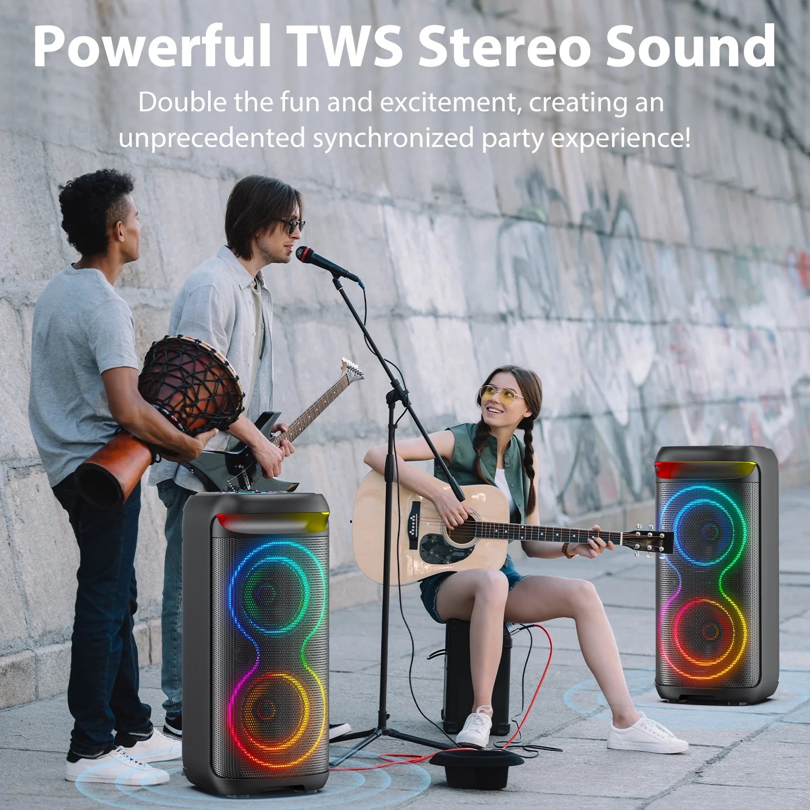 Large Party Speaker, Bluetooth Speaker with Dazzling Rgb Light, Two 6.5'' Subwoofer, T20